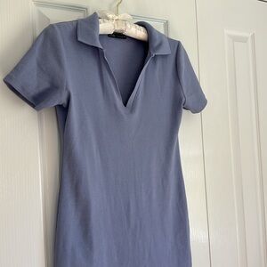 Zara Ribbed V-Neck Mini Shirt Dress Size L